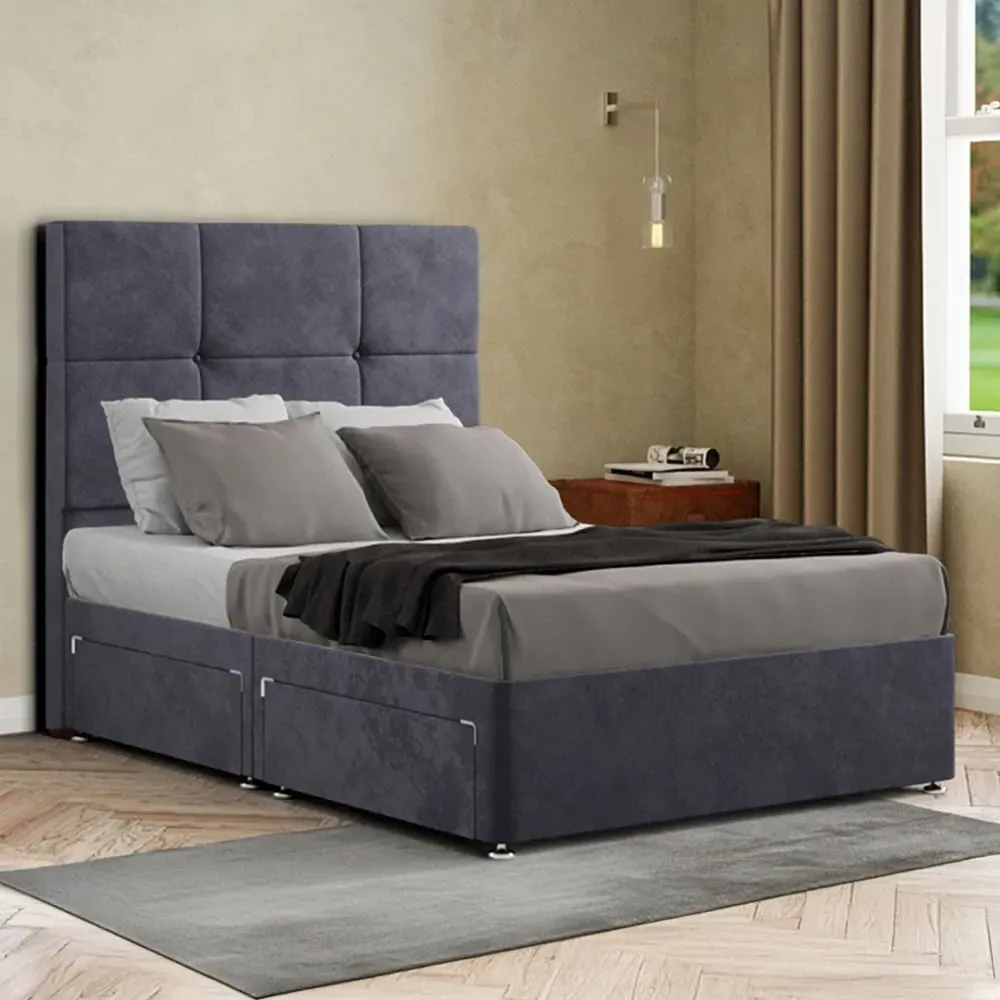 Jacob King Size Divan Bed Frame with Storage - Silver, Plush