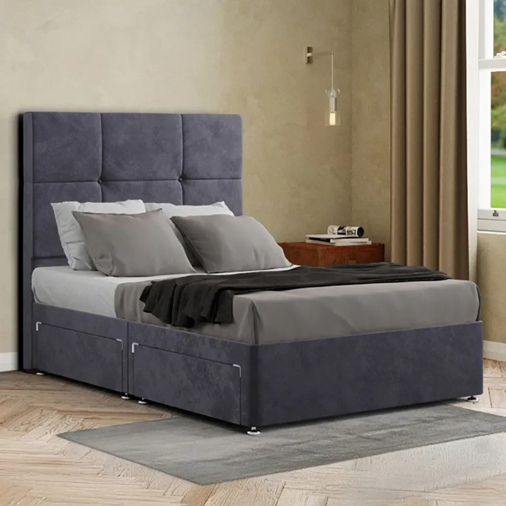 Jacob Single Divan Bed Frame with 2 Drawers - Silver