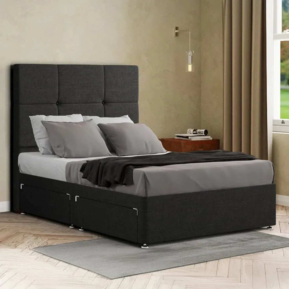 Jacob Single Divan Bed Frame with Storage - Black, Linen image