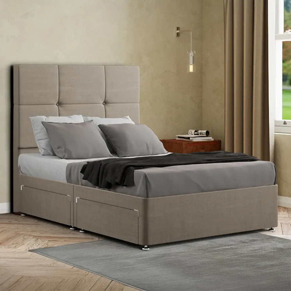 Jacob Small Double Divan Bed Frame with Storage - Cream, Linen