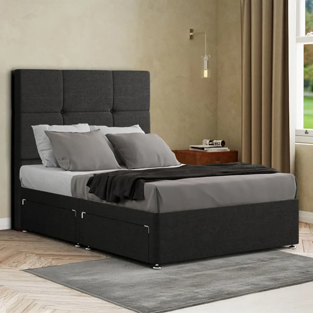 Jacob Super King Divan Bed Frame with Storage - Black, Linen