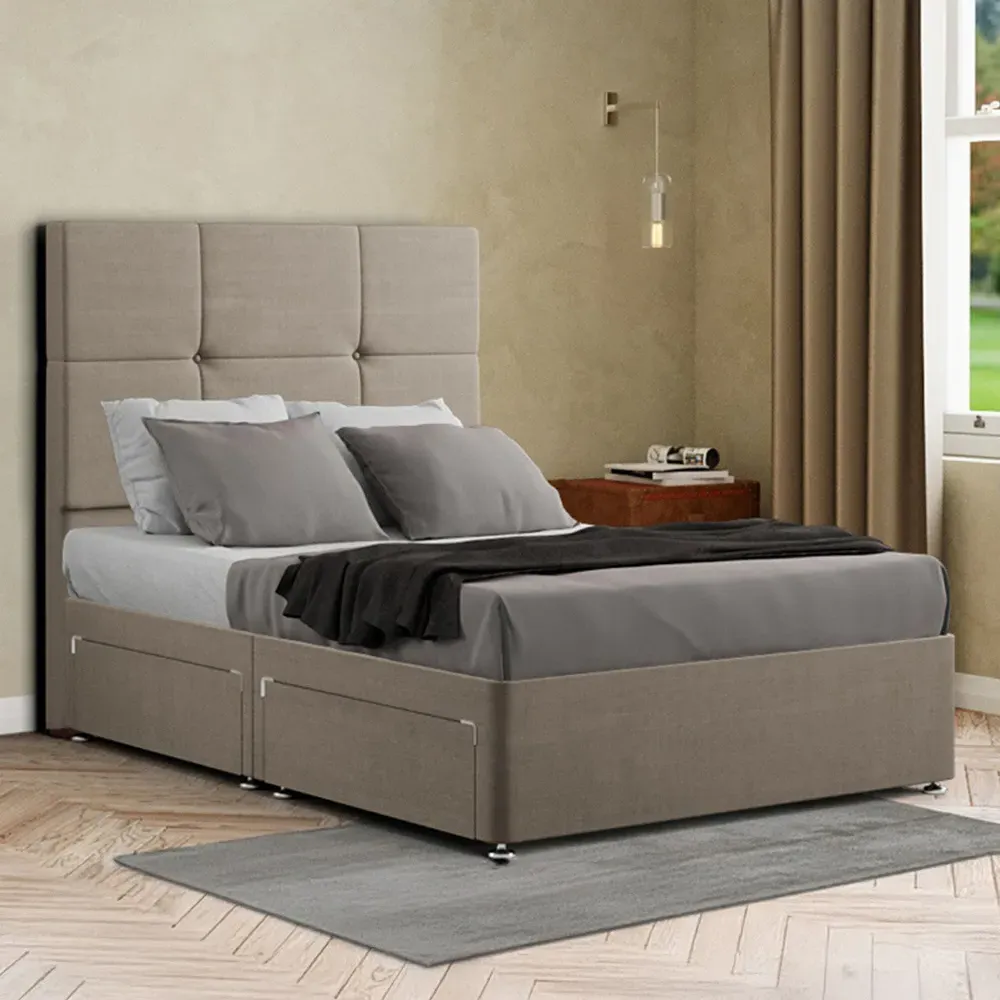 Jacob Super King Divan Bed Frame with Storage - Cream, Linen
