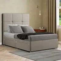 Jacob Super King Divan Bed Frame with Storage - Cream, Malham Weave