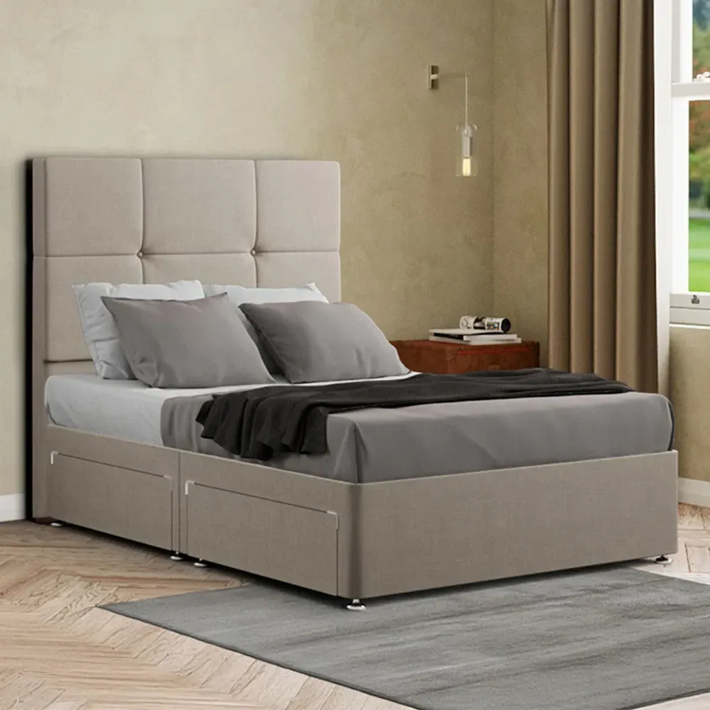 Jacob Super King Divan Bed Frame with Storage - Cream, Malham Weave