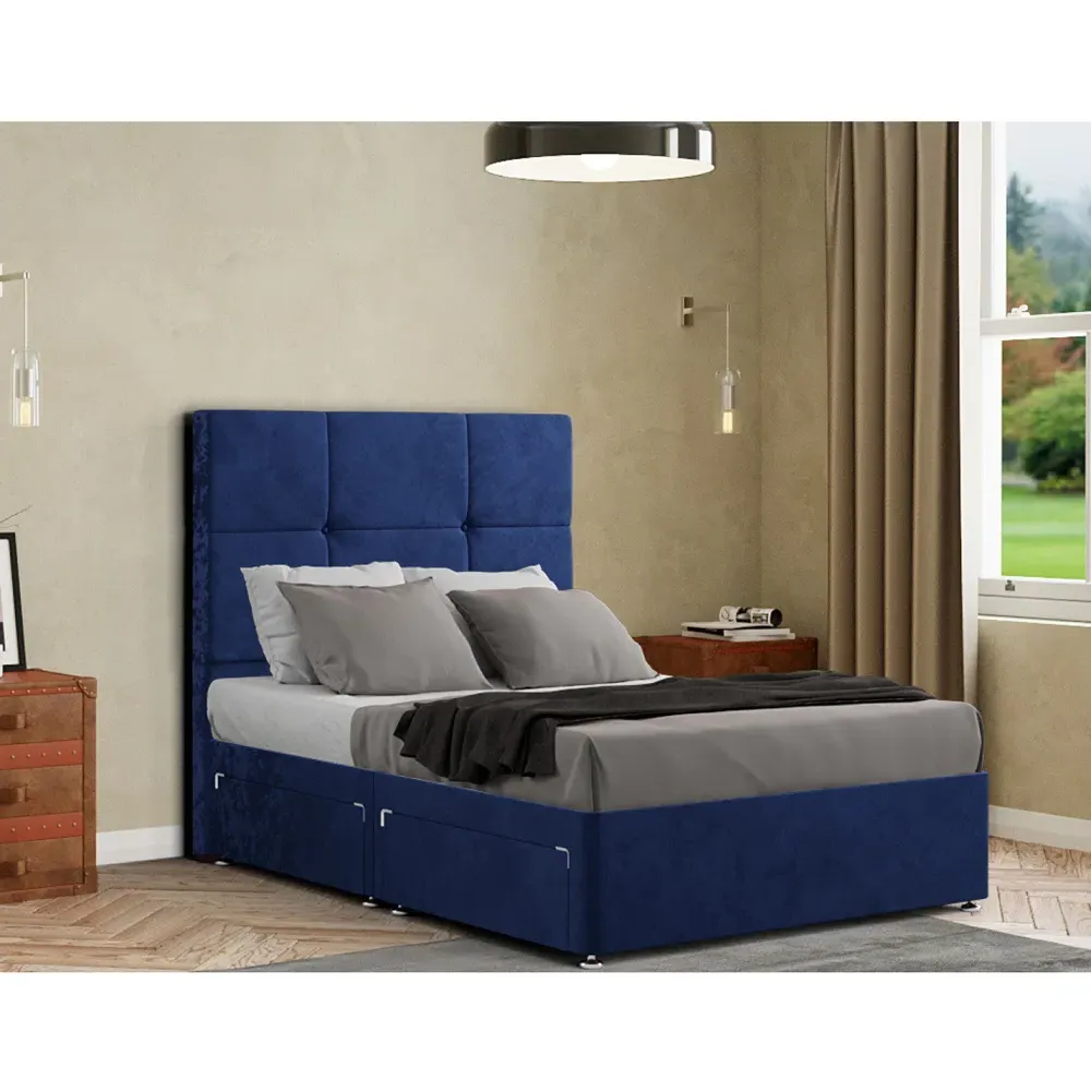 Jacob Super King Divan Bed Frame with Storage - Navy, Plush