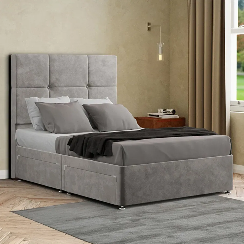 Jacob Super King Divan Bed Frame with Storage - Silver, Plush
