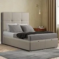 Jacob Super King Ottoman Bed with Storage - Cream, Malham Weave