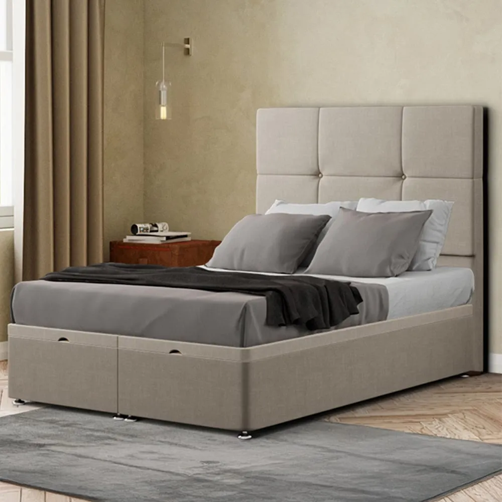 Jacob Super King Ottoman Bed with Storage - Cream, Malham Weave