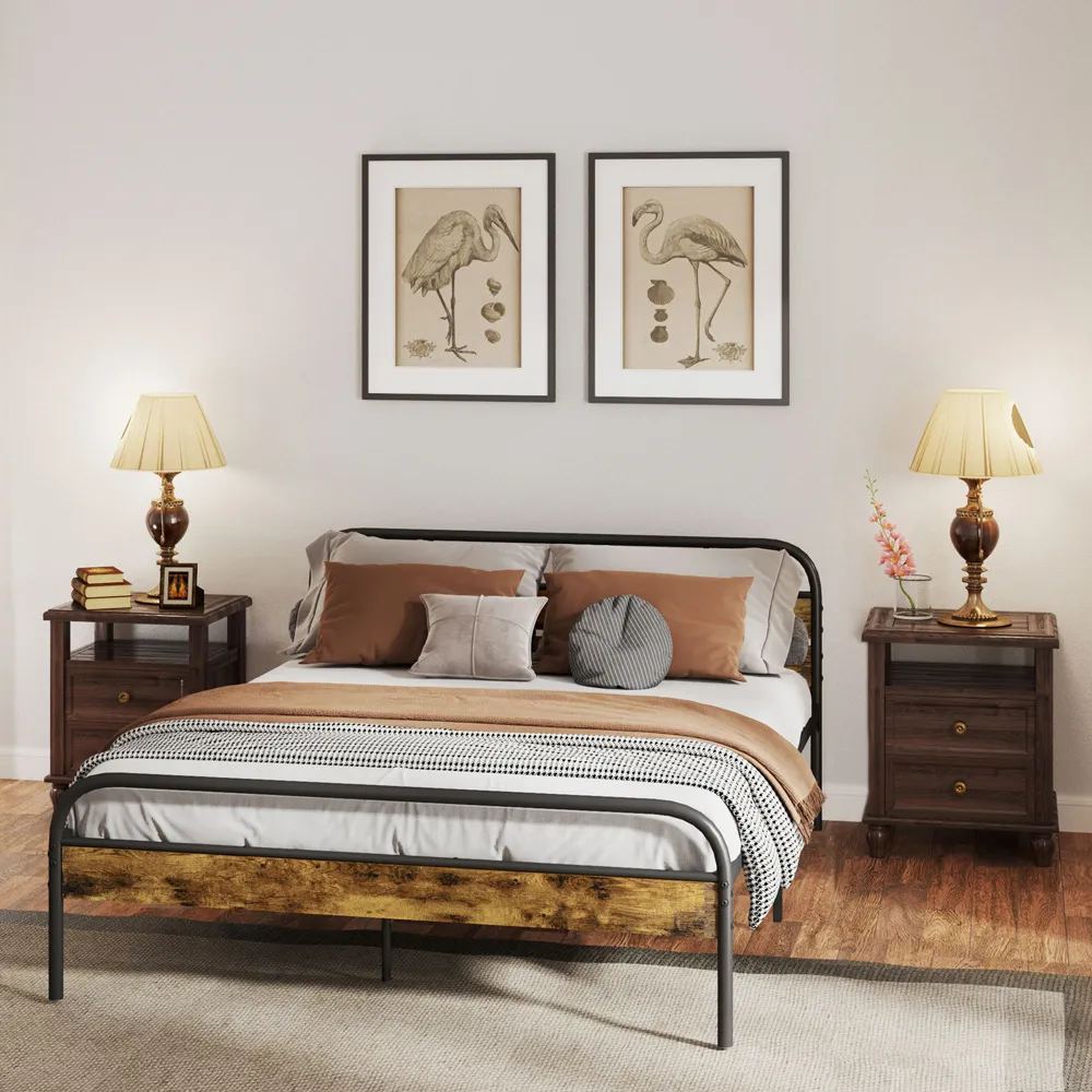 King Size Metal Bed Frame with Headboard - Brown