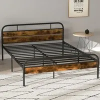 King Size Metal Bed Frame with Headboard - Brown