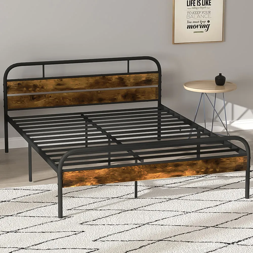 King Size Metal Bed Frame with Headboard - Brown image