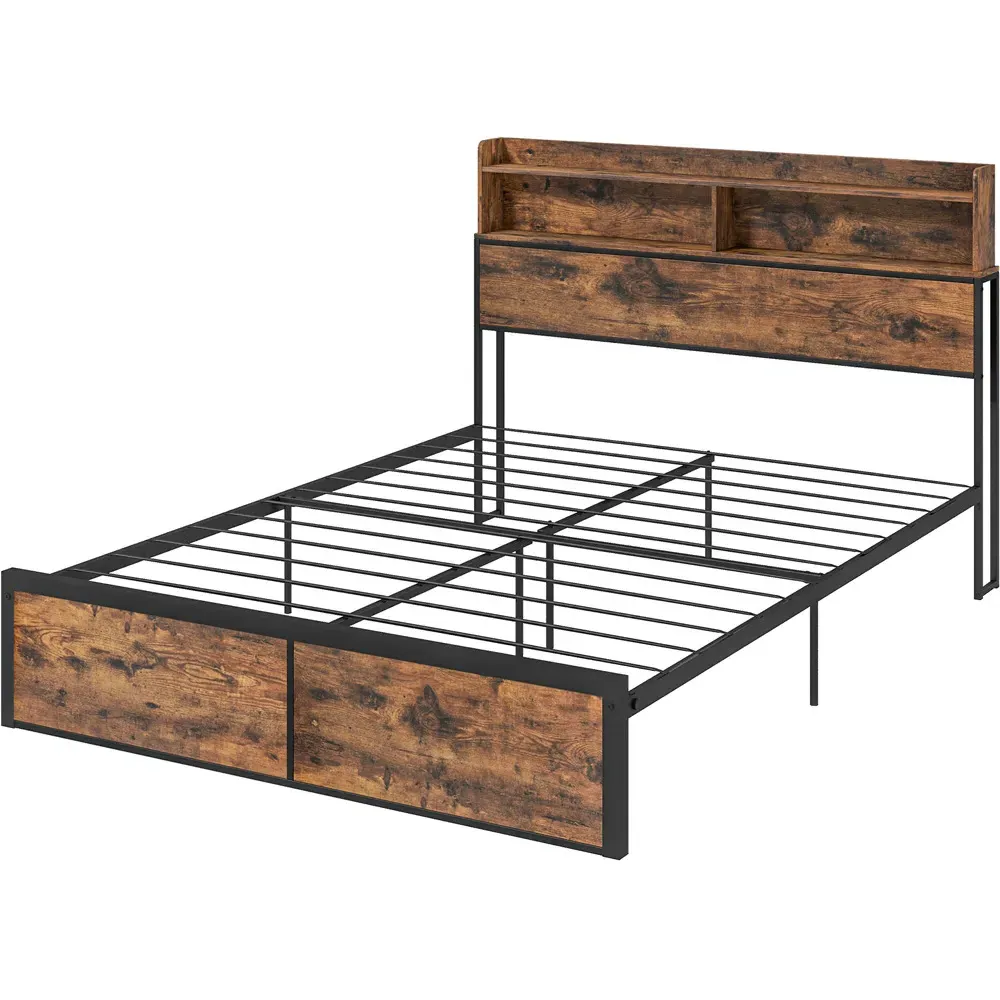 King Size Steel Bed Frame with Storage - Brown