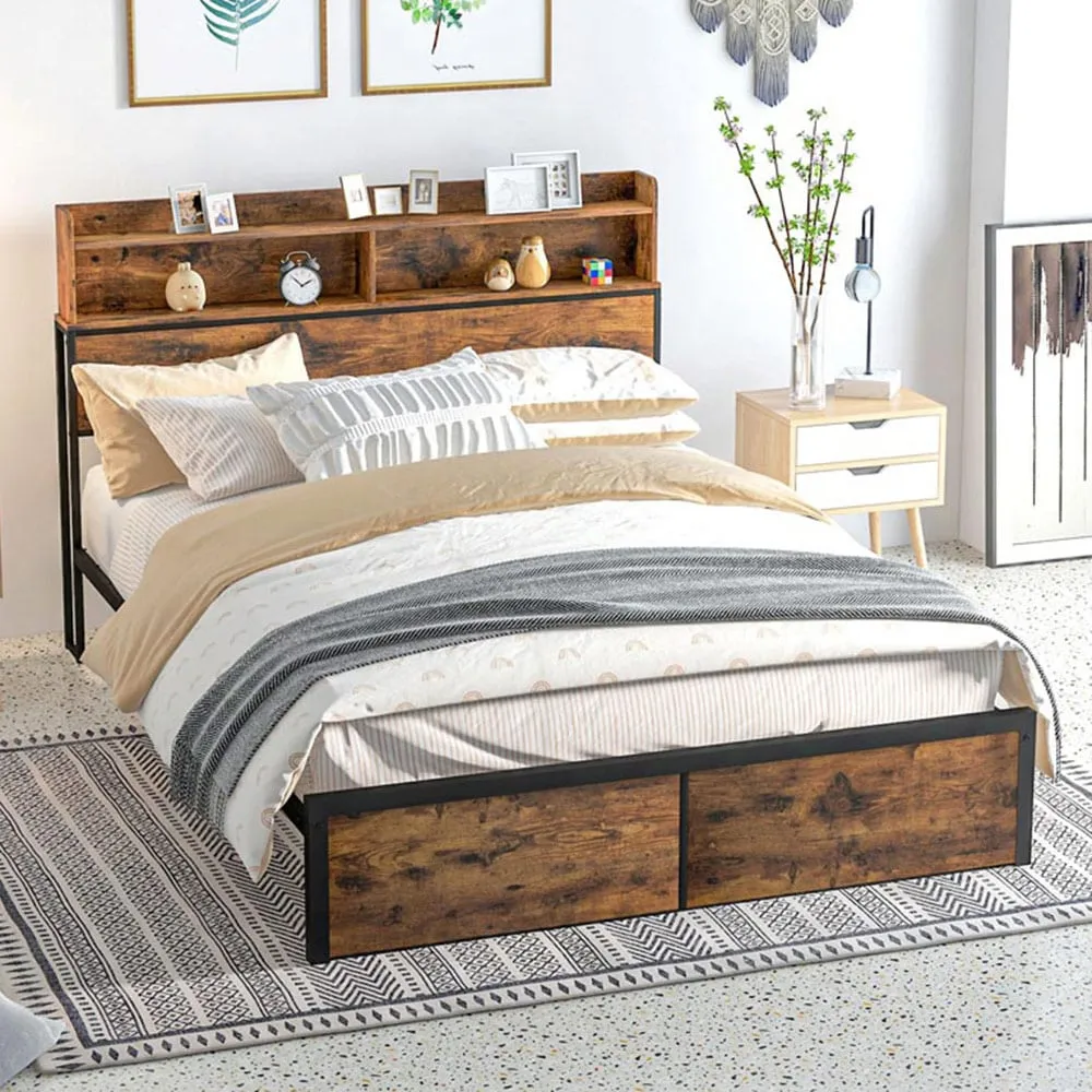 King Size Steel Bed Frame with Storage - Brown image
