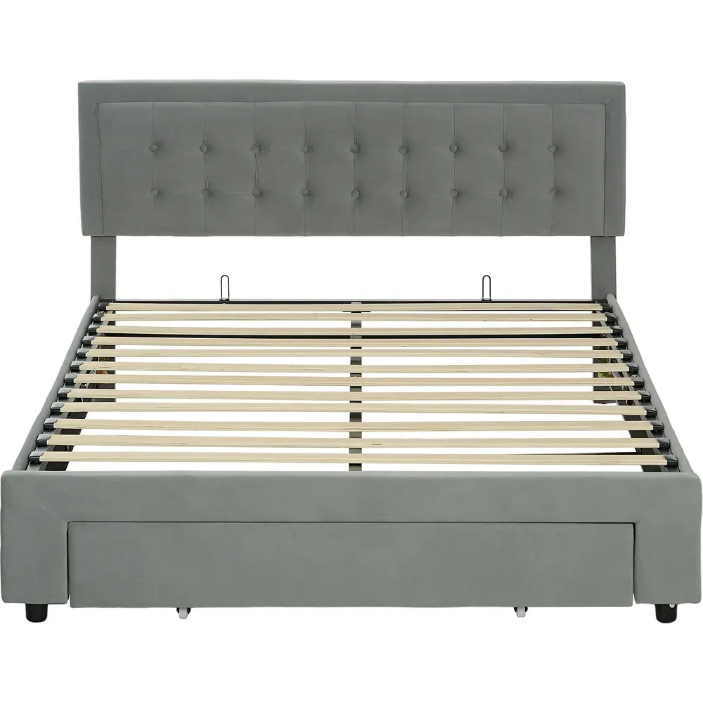 King Size Storage Bed with Hydraulic Lift - Grey, Velvet