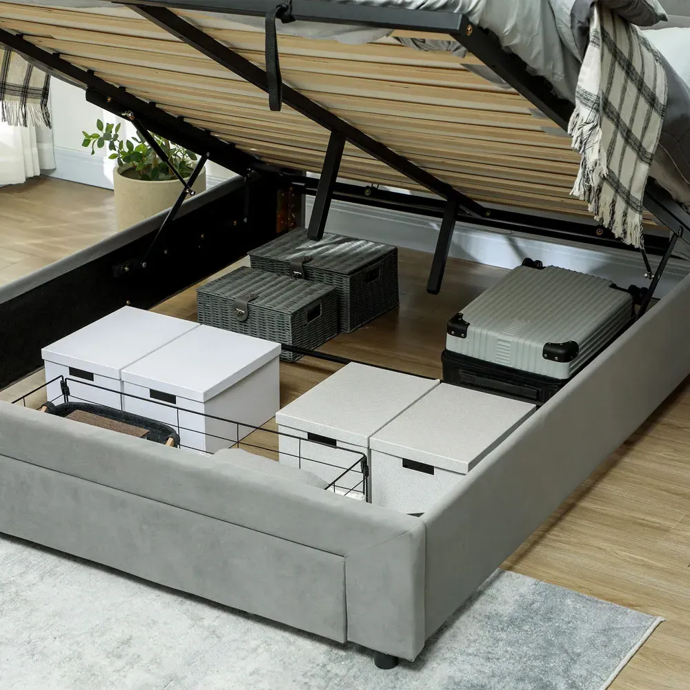 King Size Storage Bed with Hydraulic Lift - Grey, Velvet