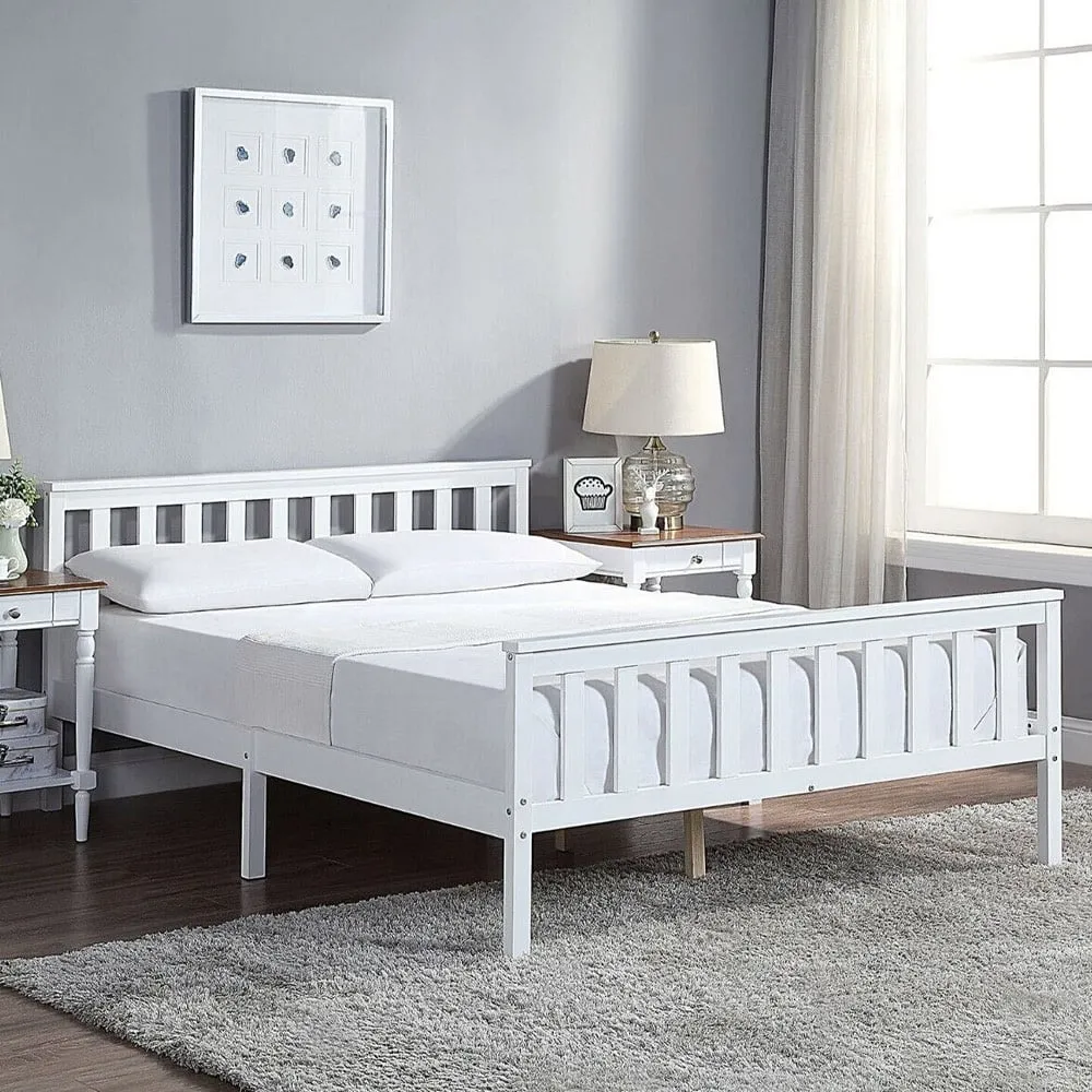 King Size Wooden Bed Frame - White, Pine