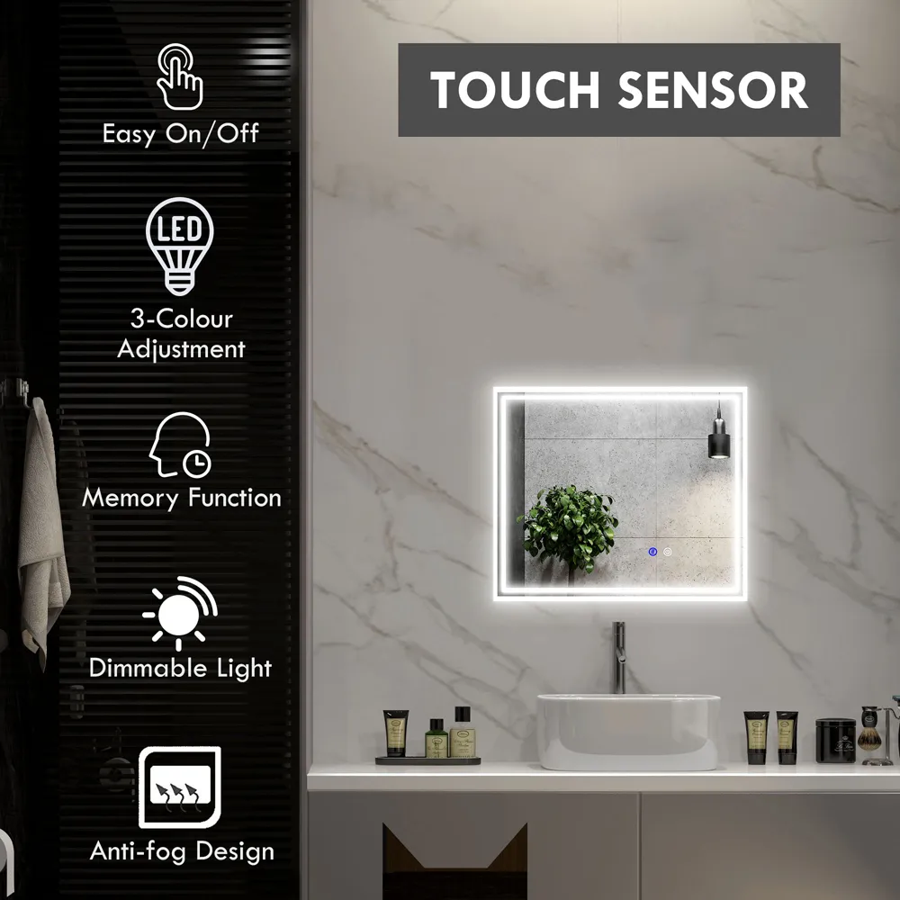 Kleankin LED Bathroom Mirror with Defog - Clear