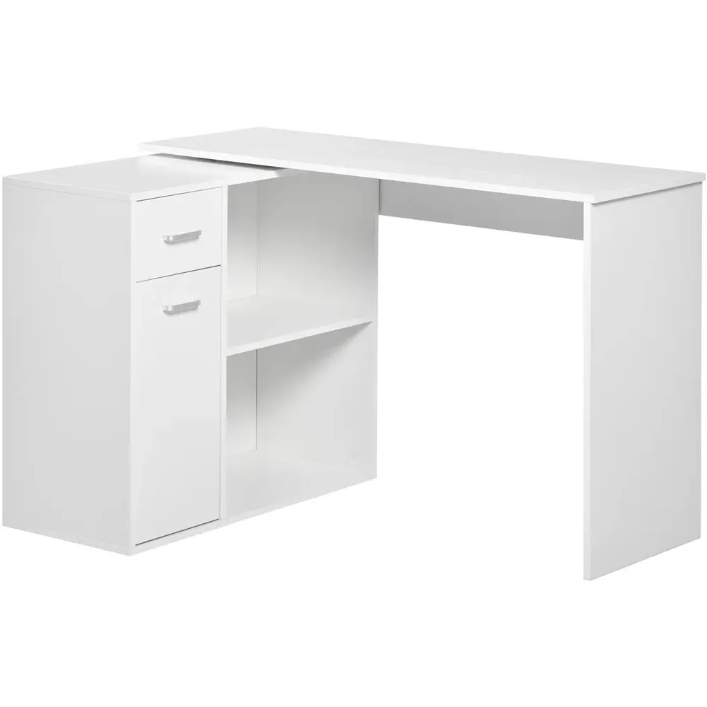 L-Shape Corner Desk with Storage - White
