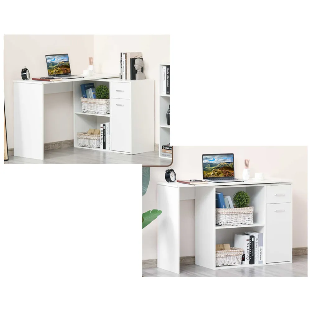 L-Shape Corner Desk with Storage - White