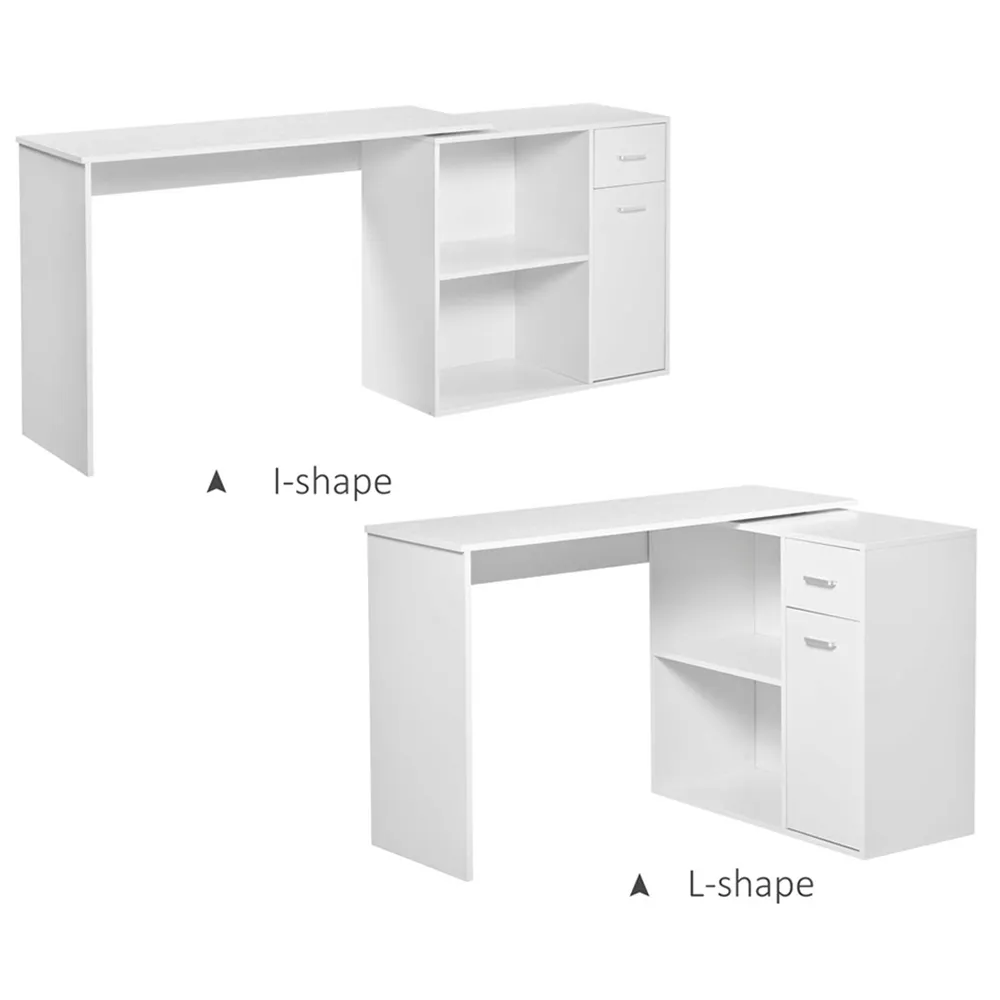 L-Shape Corner Desk with Storage - White