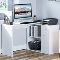 L-Shape Corner Desk with Storage - White