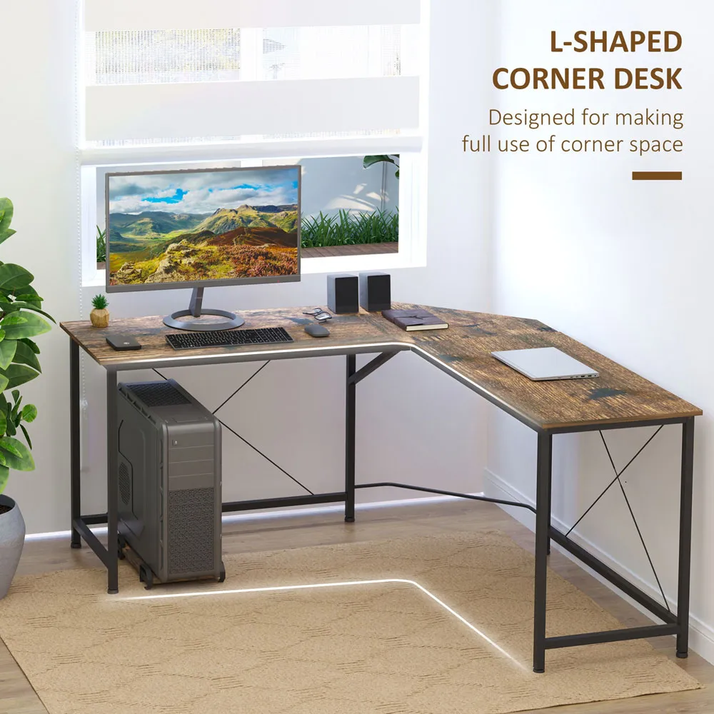 L-Shape Corner Gaming Computer Desk - Brown
