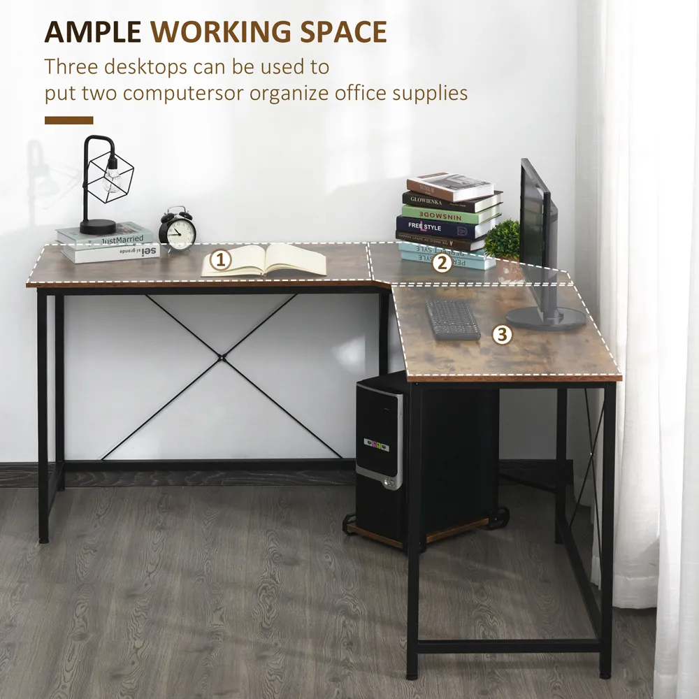 L-Shape Corner Gaming Computer Desk - Brown