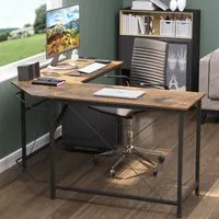 L-Shape Corner Gaming Computer Desk - Brown