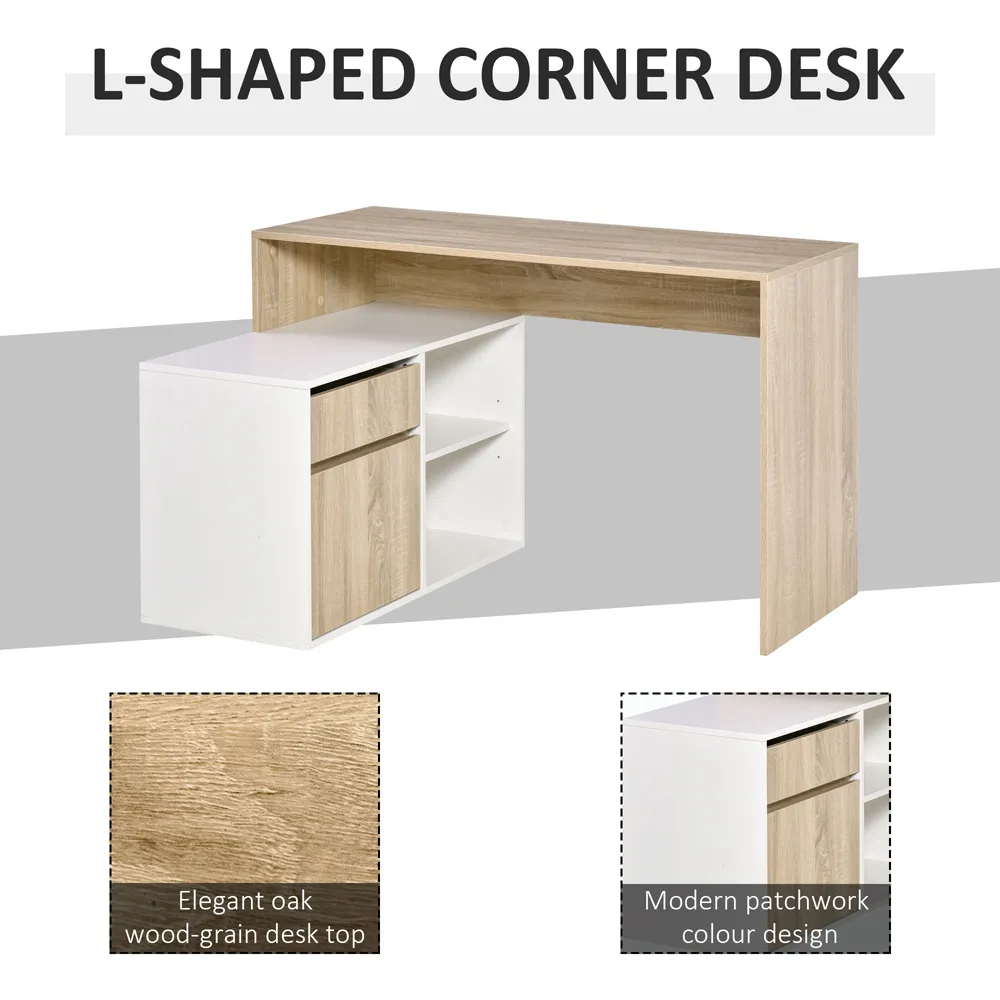 L-Shaped Corner Computer Desk - Oak, White