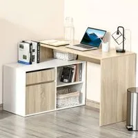 L-Shaped Corner Computer Desk - Oak, White