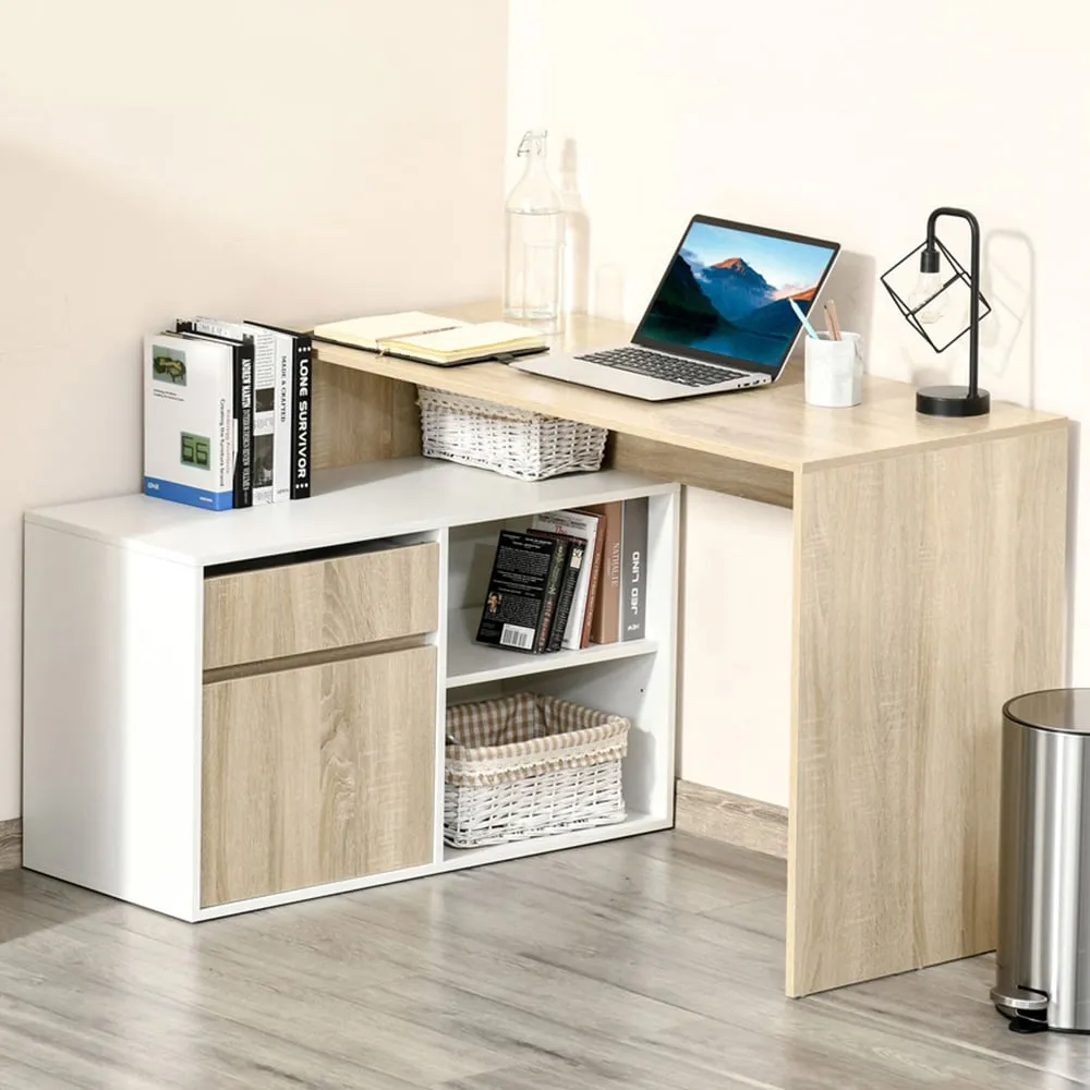 L-Shaped Corner Computer Desk - Oak, White