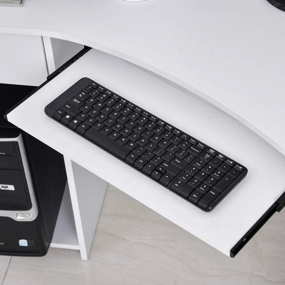 L-Shaped Corner Computer Desk with 2 Shelves - White