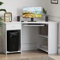 L-Shaped Corner Computer Desk with 2 Shelves - White