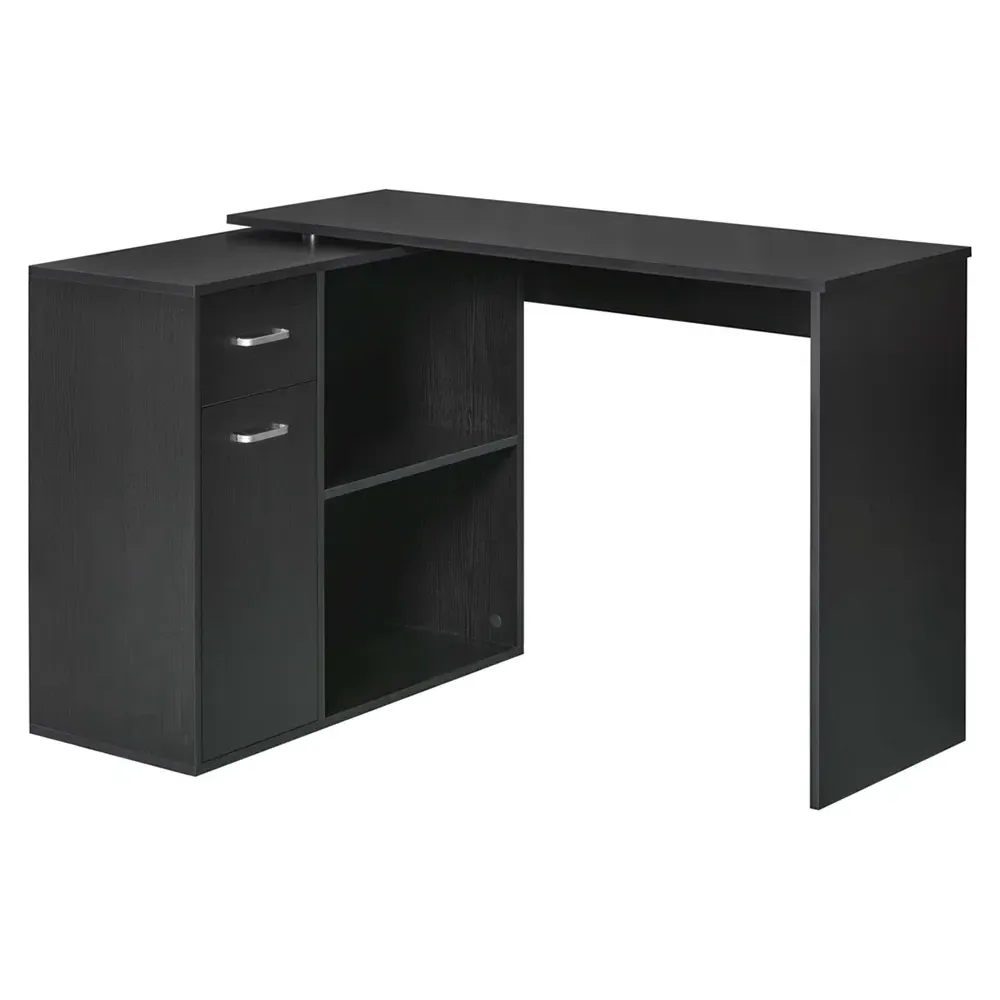 L-Shaped Corner Desk with Drawers - Black