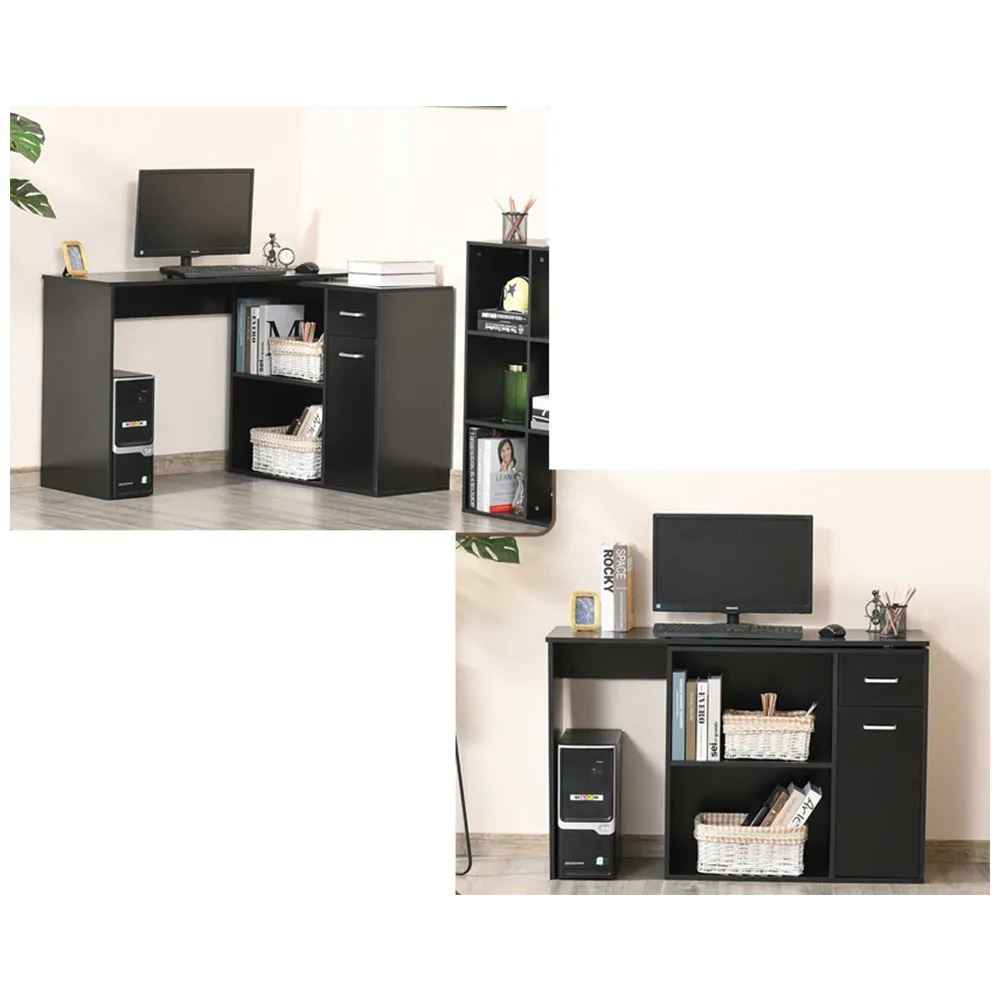 L-Shaped Corner Desk with Drawers - Black