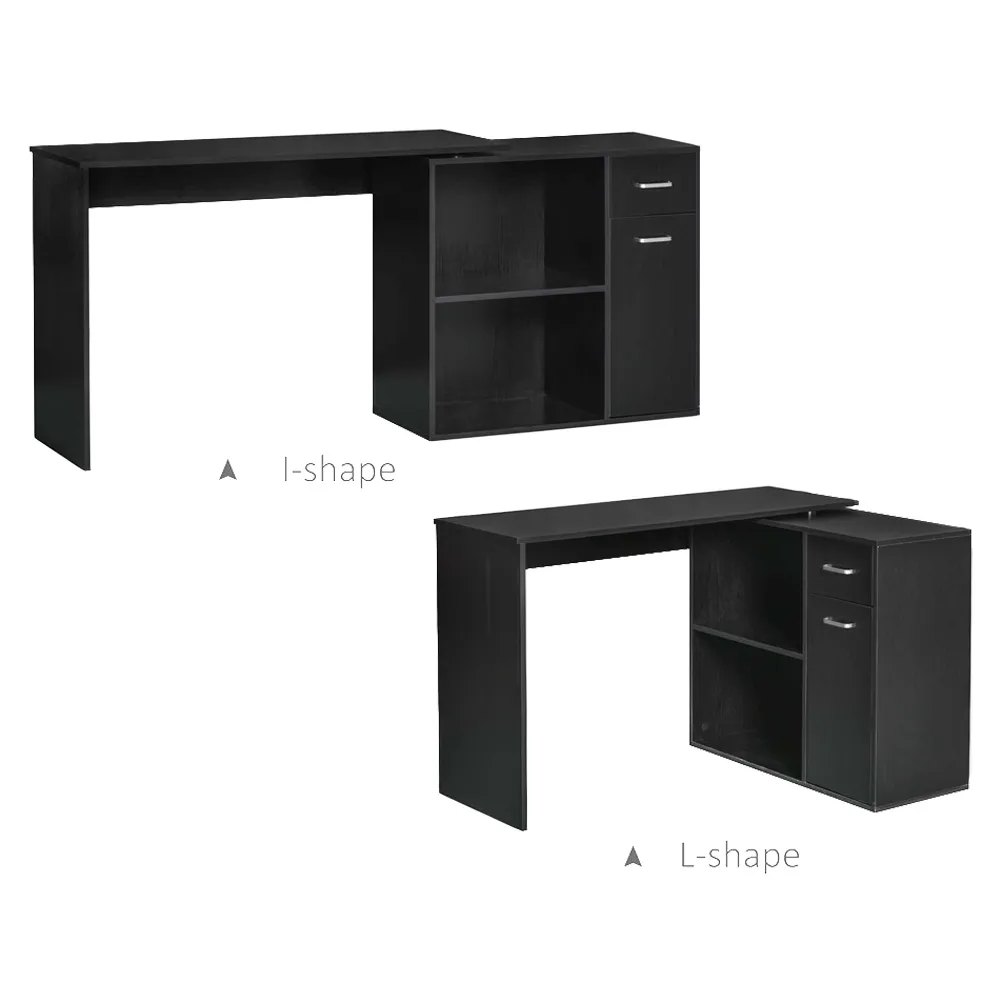 L-Shaped Corner Desk with Drawers - Black