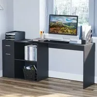 L-Shaped Corner Desk with Drawers - Black