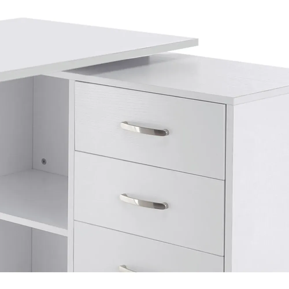 L-Shaped Desk with 3 Drawers - White