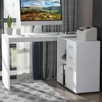L-Shaped Desk with 3 Drawers - White