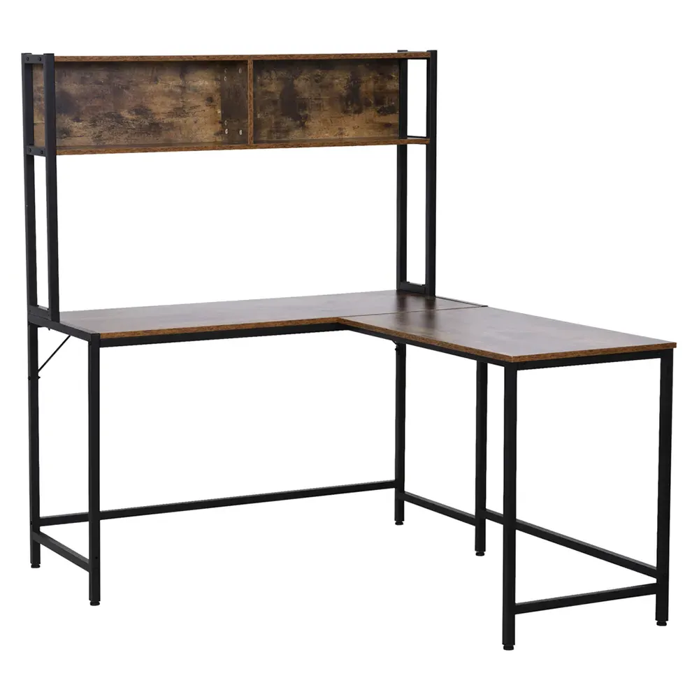 L-Shaped Desk with Storage - Brown