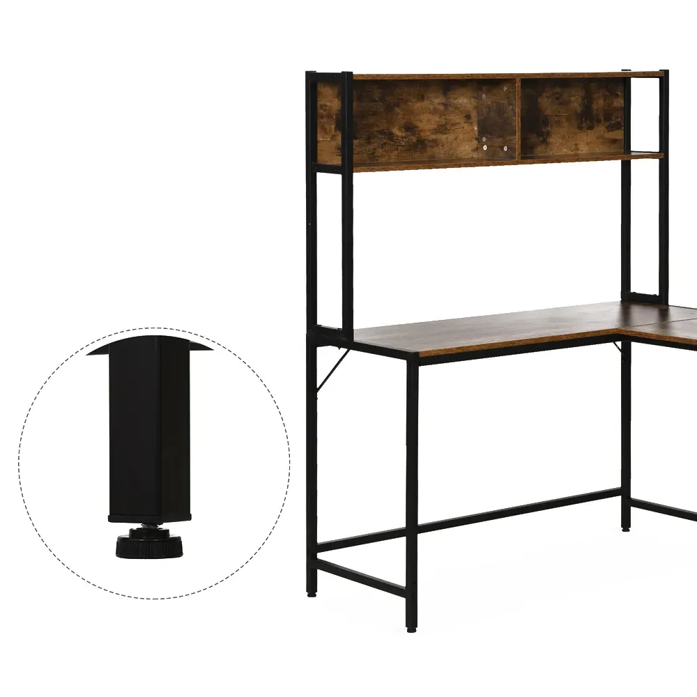 L-Shaped Desk with Storage - Brown