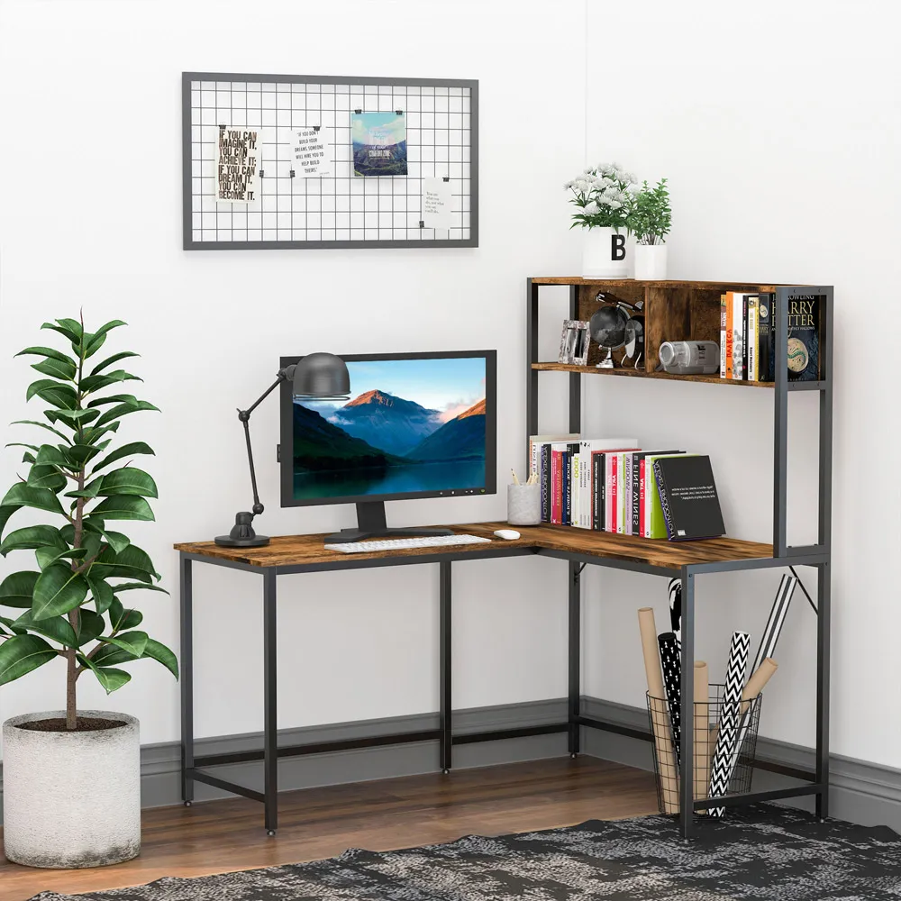 L-Shaped Desk with Storage - Brown