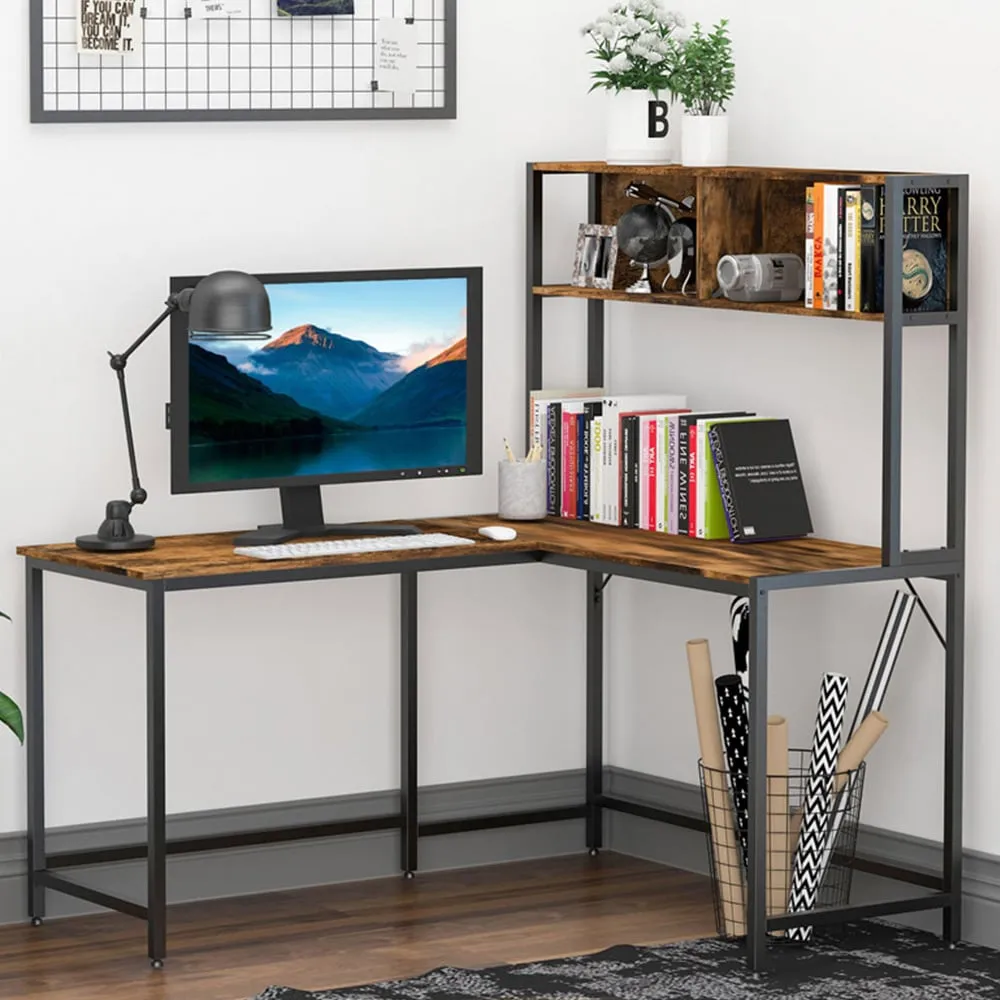 L-Shaped Desk with Storage - Brown