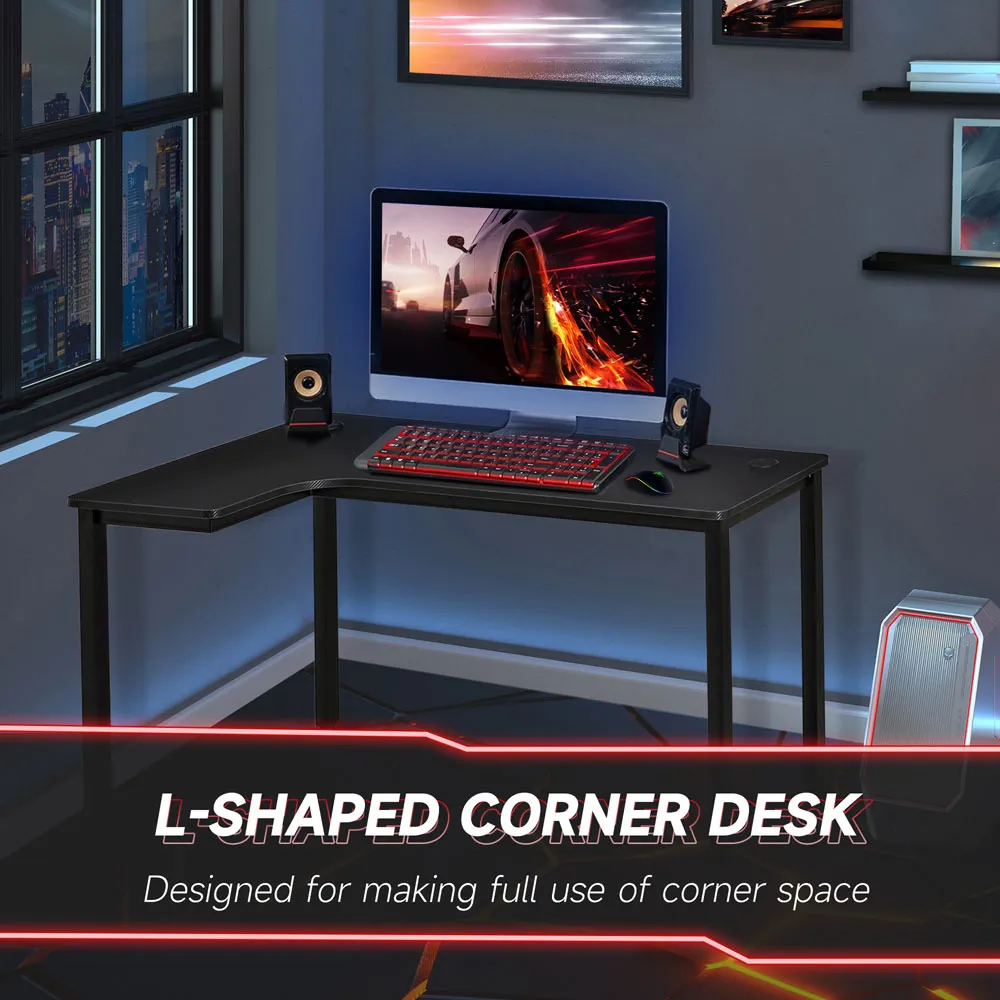 L-Shaped Left Hand Gaming Corner Computer Desk - Black