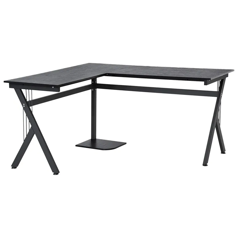 L-Shaped Office Desk with CPU Rack - Black