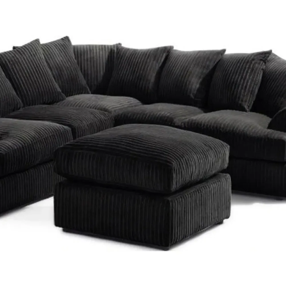 Lana 5-Seater T Arm Sofa with Footstool - Black, Jumbo Cord