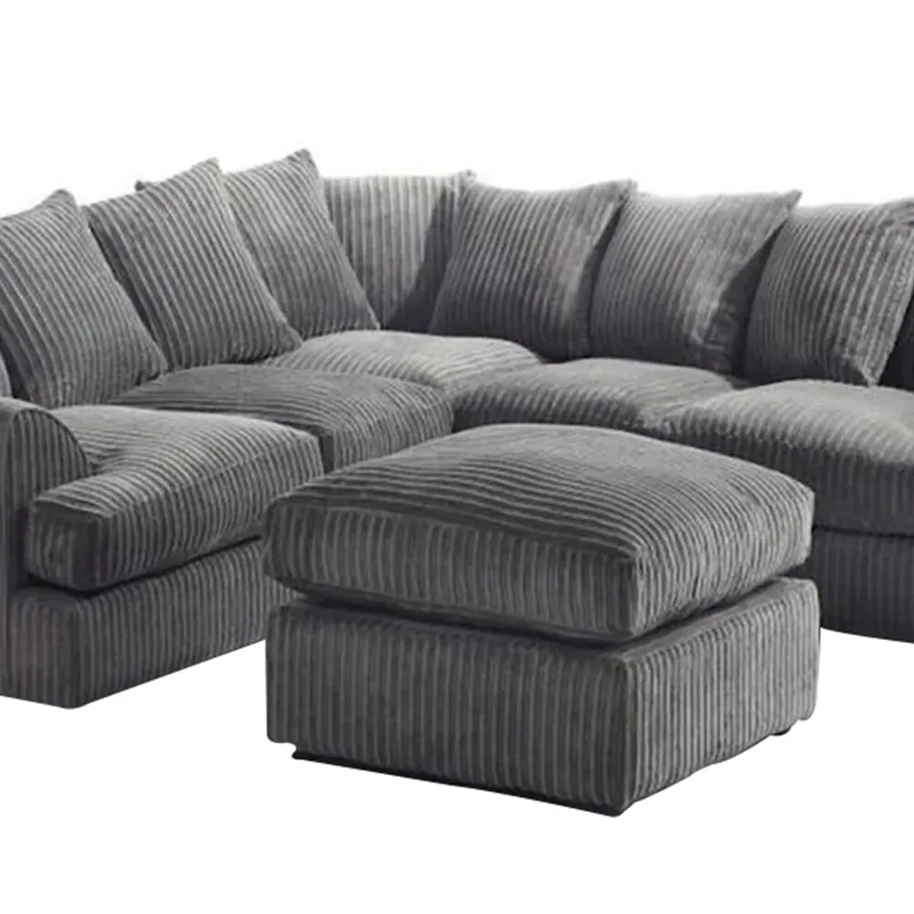 Lana 5-Seater T Arm Sofa with Footstool - Grey, Jumbo Cord