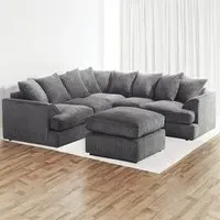 Lana 5-Seater T Arm Sofa with Footstool - Grey, Jumbo Cord