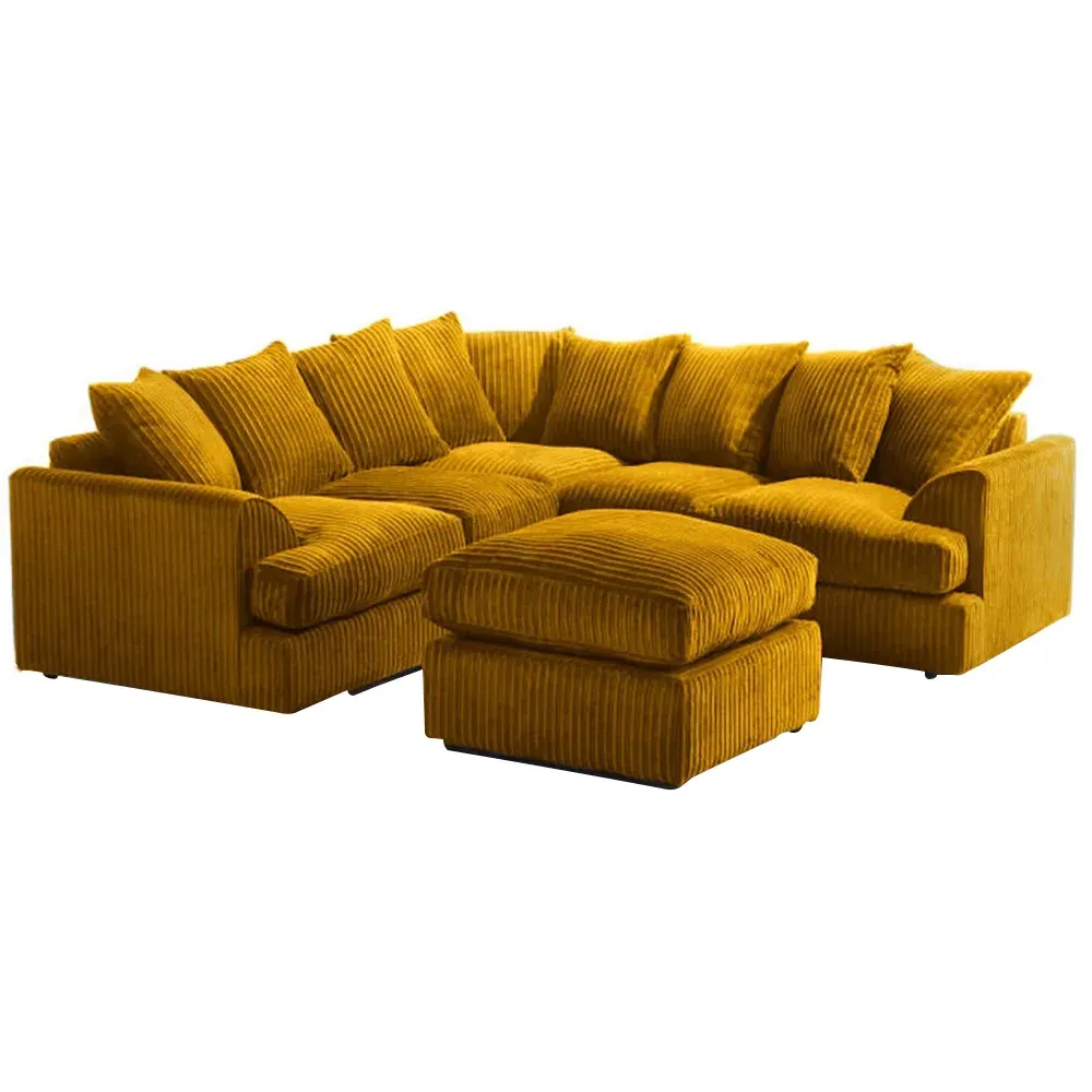 Lana 5-Seater T Arm Sofa with Footstool - Mustard, Jumbo Cord
