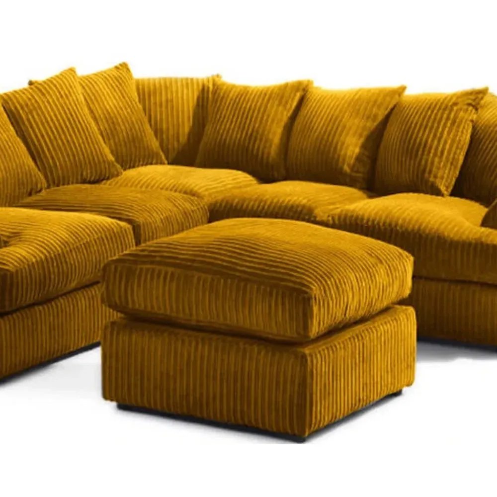 Lana 5-Seater T Arm Sofa with Footstool - Mustard, Jumbo Cord